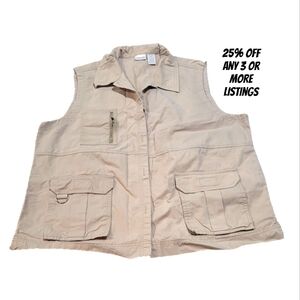 Beige Utility Vest Plus Size 18W Cargo Pockets Tank Sleeveless Khaki Neutral